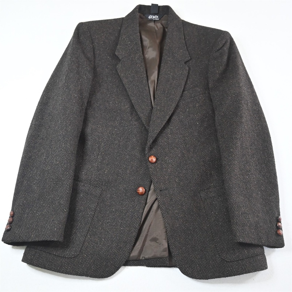 Vtg USA Made 40R Brown Herringbone Wool Tweed Mens Blazer Suit Jacket Sport Coat